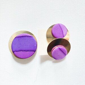 Vintage 80s Purple Round Clip on Earrings and Brooch Set